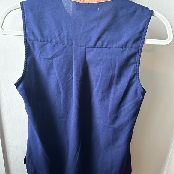 Navy Sz S sleeveless Blouse with tan and brown detailing - Picture 2 of 4